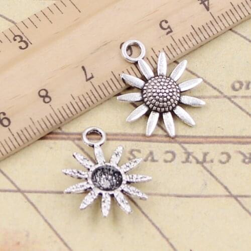 20pcs Charms Sunflower Flower 23x18mm Antique Silver Color Pendants Making DIY Handmade Jewelry Factory Wholesale