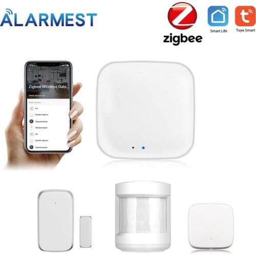 ALARMEST Tuya Zigbee Hub Smart Home PIR Sensor Door Sensor Temperature and Humidity Sensor Home Automation Security Alarm Kit