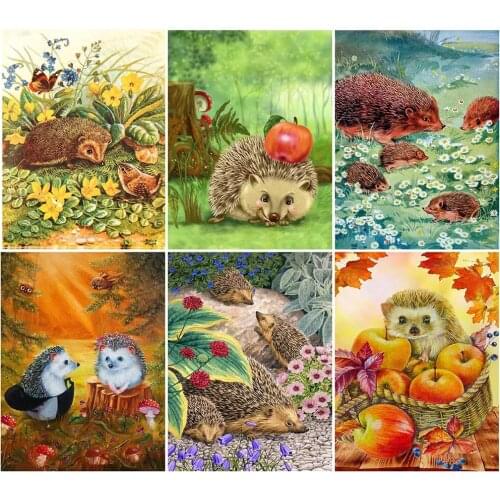 AMY-Full Drill Square Diamond Painting Hedgehog DIY Diamond Embroidery Animal Diamond Mosaic Rhinestone Kit Autumn Decoration