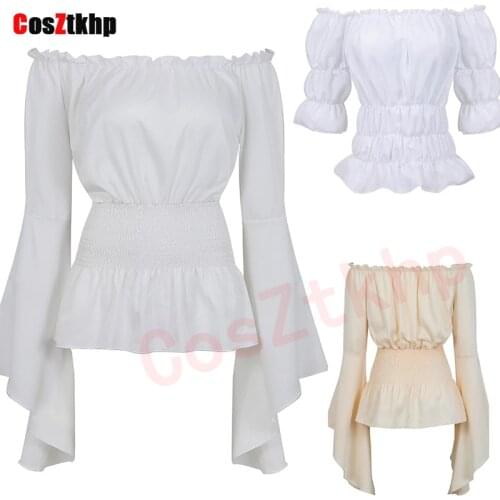 Renaissance Blouse Peasant Women Off Shoulder Sleeves Shirt Boho Steampunk Pirate Medieval Cosplay Costume Corset Top Vintage