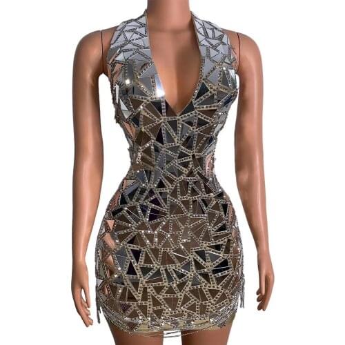 Sparkly Sequins Backless Mirrors Shining Bodysuit Women Birthday Celebrity Evening Outfit Singer Stage Rompers Dance Costume