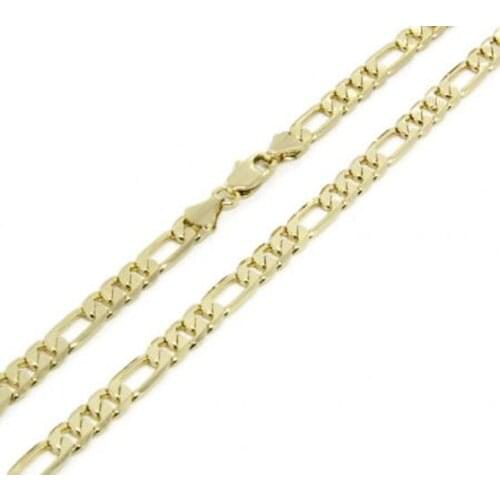 Fine Solid Gold FINISH 7mm Italian Figaro Link Chain Necklace 24 Inches