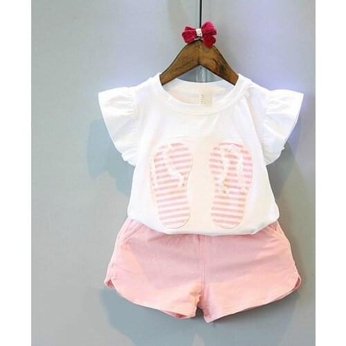 Baby Girl Summer clothing set beaded Short-sleeved T-shirt+shorts kids girls Casual Suits Toddlers Child Clothes Sets 1-8age