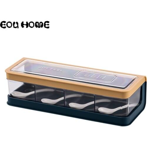 Four Compartments In One Multi-compartment Kitchen Dry Seasoning Storage Box for Salt Seasoning Jars Pantry Storage Containers