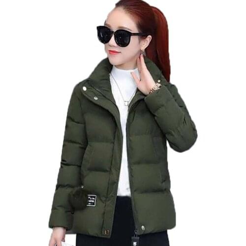 2020 New Cotton Coat Womens Winter Jacket Short Stand-up collar Korean Casual Jacket Zipper Cotton Padded Warm Outwear Parkas