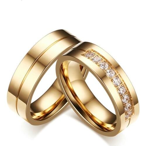 Fashion Simple Titanium Steel Couple Ring Women Men Pair Gold Ring Zircon Jewelry Good Quality