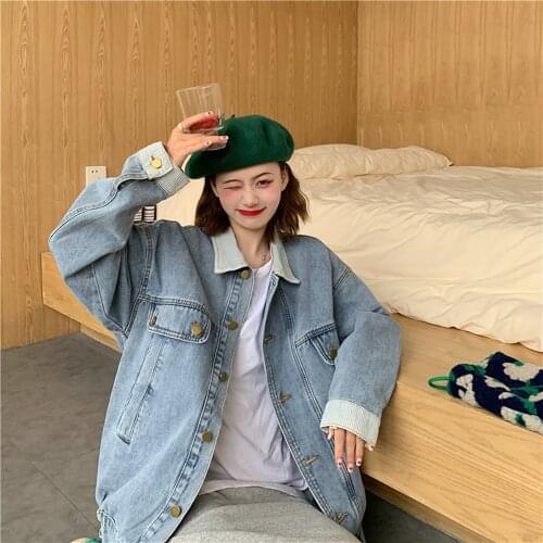 Fashion Women Jean Coats Korean Style Ladies Oversized Casual Loose Denim Jacket Outerwear 2021 Spring Autumn Female Clothes