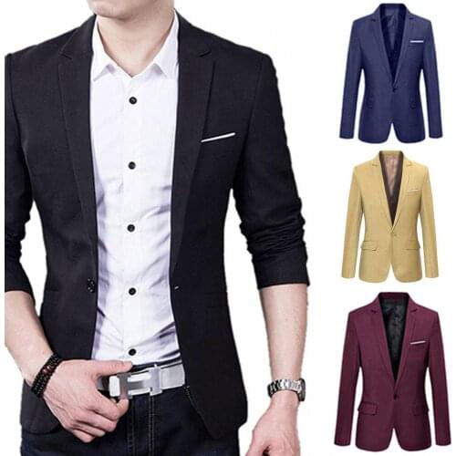 Mens Classic Business Suit Slim Formal Coat High Quality Casual One Button Lapel Long Sleeve Pockets Top Formal Evening Dress