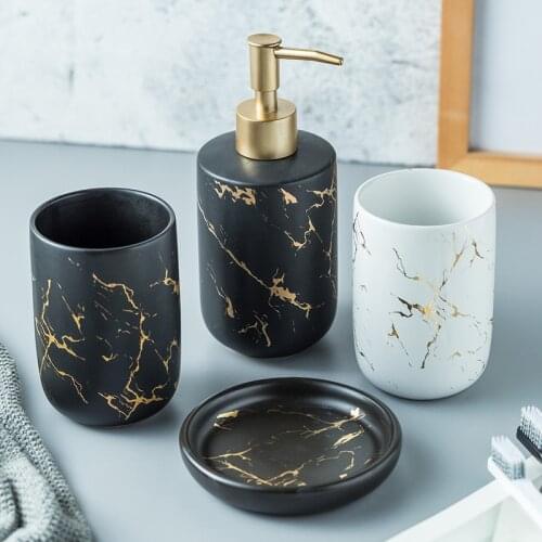 Ceramic imitation marble Bathroom Accessory Set Washing Tools Bottle Mouthwash Cup Soap Toothbrush Holder Household Articles