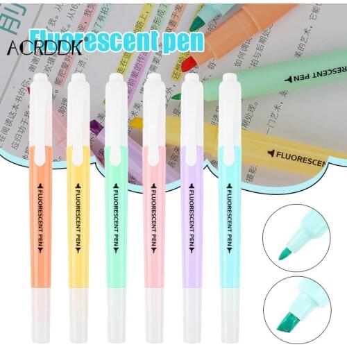 6 Assorted Color Highlighter Pen Set Double Sided Ended Thick Thin Tip for Student Home Office FL