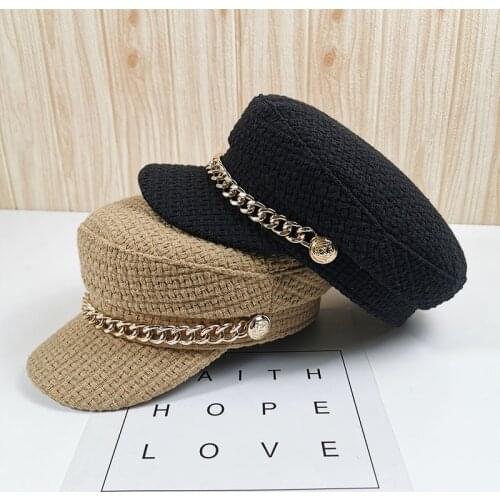 01911-shi autumn winter Metal chain octagonal hat men women leisure baseball cap