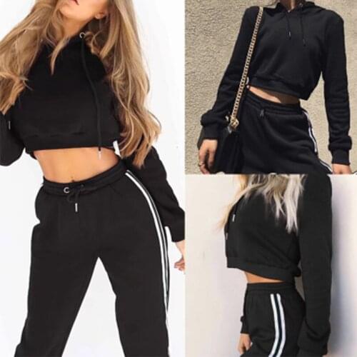 2 pcs Autumn Womens Sports Fitness Suit Set Hooded Winter Tops Running Shirts Gym Workout Jog Training Exercise #07