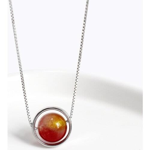 Watermelon Red Chalcedony 925 Sterling Silver Necklace for Women Box Chains Pendant Necklaces Fine Jewelry Accessories YNC155