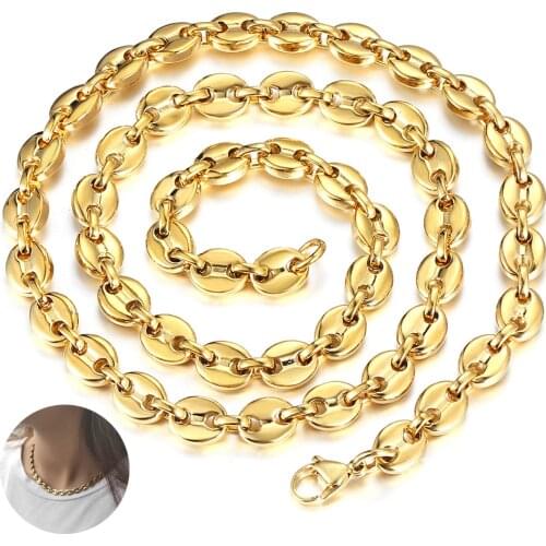 Gold Color Necklace Choker For Women Men Stainless Steel Cuban Snake Coffee Beans Box Satellite Link Chain Summer Jewelry DN206
