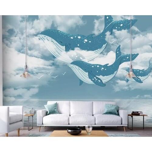 Papel de parede cartoon ocean sky whale children wallpaper,living room TV wll kids'room wall papers home decor cafe custom mural