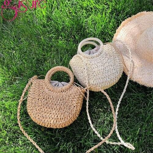 Gusure Semi-Circle Straw Bag Handmade Woven Crossbody Bags Beach Rattan Handbag Women Shoulder Bags Double use Female Totes