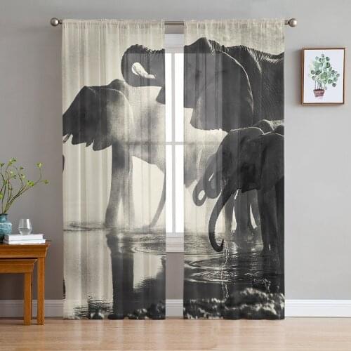 Luxury Tulle Curtains Elephant Lake Retro Living Room Kitchen Chiffon Curtain Youth Bedroom Sheer Floor Valance Curtain