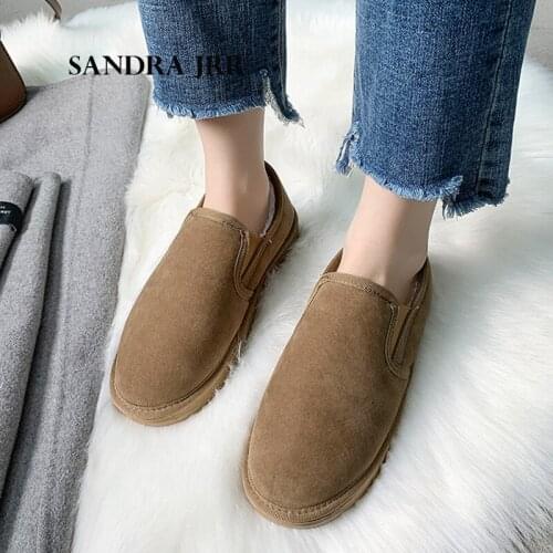 SANDRA JRR Women Flat Heel Shoes Winter Warm Plush Loafers Round Toe Slip On Cotton Flats Snow Shoes