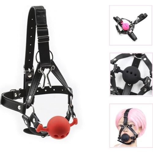 BDSM Bondage Restraints 40MM 45MM 50MM Large Silicone Mouth Gag with Nose Hook Harness Sex Toys for Couples Big Hollow Gag Ball
