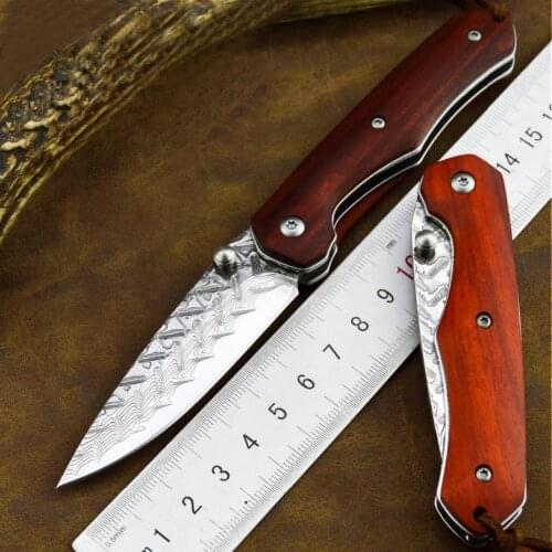 New Damascus steel laminated steel folding knife sharp knife with high hardness tool to travel Outdoor camping tool knife