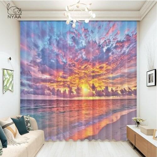 Tropical Curtains Bed Baby Room Sunrise Over The Sea Curtains For Small Kitchen Window Decor ChildrenS Curtain Micro Shading