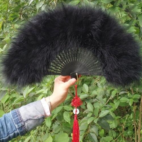 Fluffy Feather Folding Fans for Women Girls Wedding Party Decorations Black White Feathers Hand Fans Prom Clothing Accessories