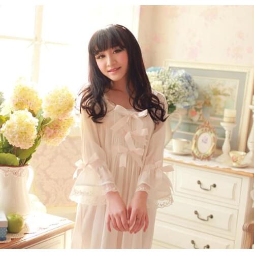 Ladies Sleepwear Nightdress Cotton Nightgown Royal Women Bedgown Vintage Gowns