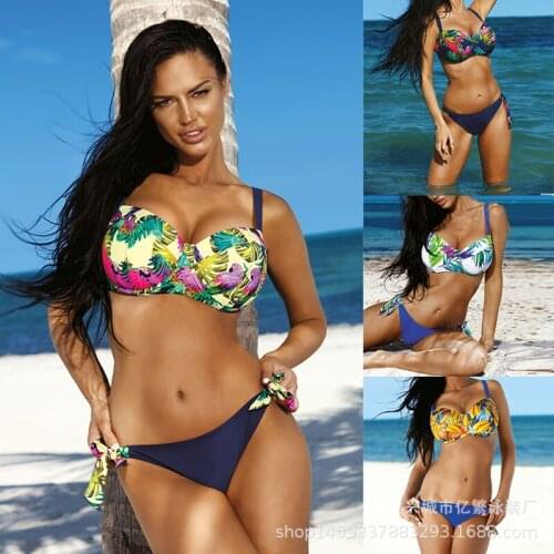 Women Two Piece Printed Swimsuit Sets Bra Top and Tie Up Thong Bikini Bathing Suits