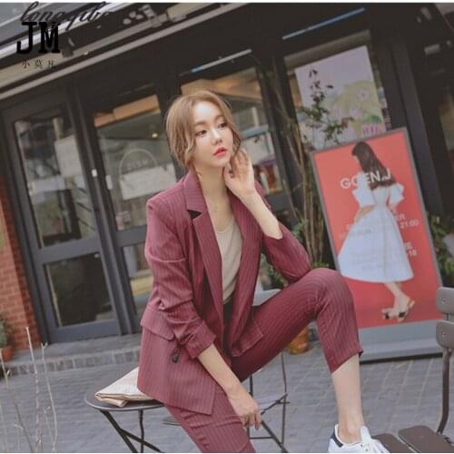 Spring and autumn womens new Korean version of loose striped suit jacket + leisure Ankle-Length pants Two pieces / sets TB7523