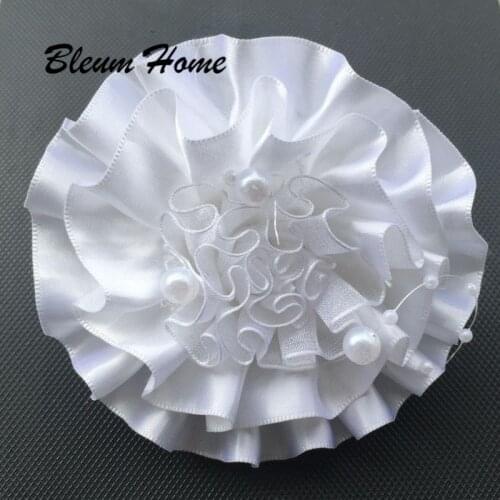 2pcs Wholesale white snow White pearl tulle chiffon girl Kid Girl band head Hair Ring artificial ruffle flowers Hair Accessories