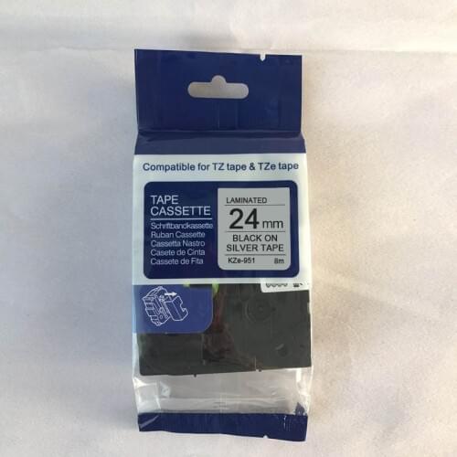 24mm Tze951 black on silver Tz951 Compatible for Brother P-touch Label Printers Laminated Tze Label Tape Tze-951 Tz951