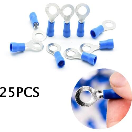 25pcs Blue Ring Insulated Wire Connector Electrical Crimp Terminal Cable Wire Connector AWG