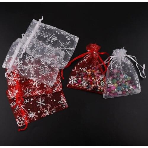 40pcs Small Organza Bags snowflake Candy Jewelry Packaging Bags Wedding Decoration Christmas Gift Bag Pouches 9*12CM