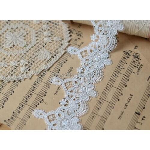 5 Meters High Quality Free Shipping Water Soluble 6.5CM Width Natural White Lace Trim Fabric