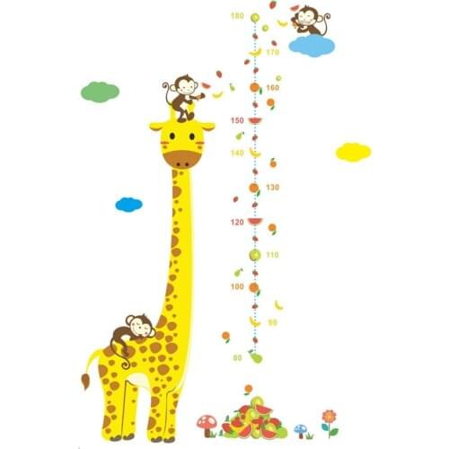 Promotion! Cartoon Measure Wall Stickers For Kids Rooms Giraffe Monkey Height Chart Ruler Decals Nursery Home Decor