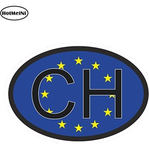HotMeiNi 13cm x 9.75cm Car Styling Waterproof Ch Switzerland Country Code Oval With European Union Flag For Helmet Car Sticker
