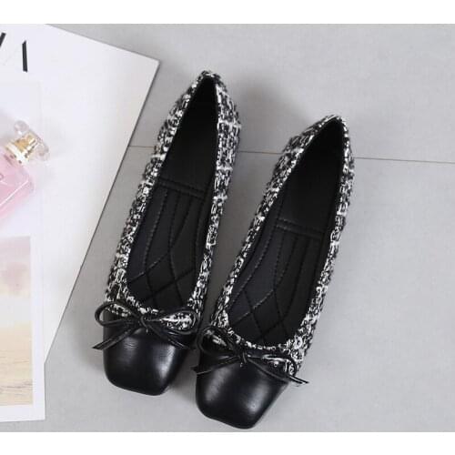 2021 Ballet Flats Fashion Women Shoes Sweet Butterfly-Knot Summer Female Shoes Soft Suqare Toe Slip On Boat Shoes