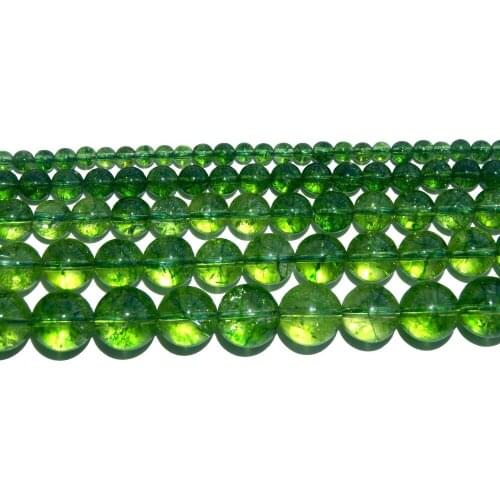 Natural Stone Crystal Green Peridot Loose Beads 4 6 8 10 12 MM Pick Size For Jewelry Making DIY Bracelet Necklace Material