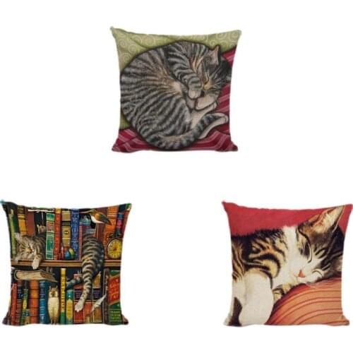 Cushion Covers Colorful Real Cat Print Home Decor Sofa Seat Living Room Garden Gaming Chair Cotton Linen 43cm Square Pillowcases