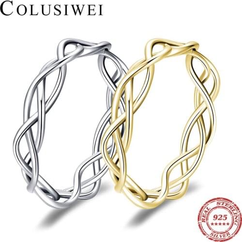 Colusiwei Silver Minimalist Geometric Lines Ring 925 Sterling Silver Love Rings for Women Engagement Wedding Statement Jewelry