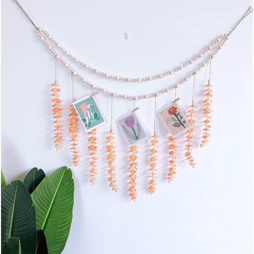 Cotton Rope Photo Manager Display Eucalyptus Wall Decor with 25 Wood Clips Decoration Wooden Bead Garland DIY Picture Frame