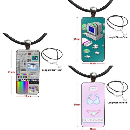 For Women Gifts Boy Design Fashion Vintage Glass Women Rectangle Necklace Pendants Cute Funny Steam Wave