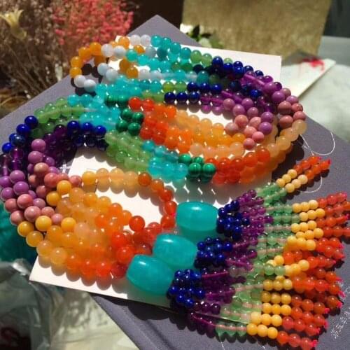 Druzy Natural Multicolor Agatesss Round Beads String Necklace Gorgeous Natural Stone Energy Healing Beads for Women Jewelry