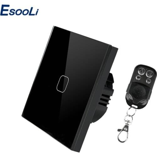 Esooli Hot sale EU Standard Wall Touch Switch Remote Control Switch 1 Gang 1 Way Wireless Remote Control Touch Light Switch