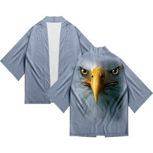 Animals Eagle Cat Elephant Orangutan Dog Kimono Shirt 3d Print Fashion Men Seven Point Sleeve Tops Sport Cardigan Jacket Clothes