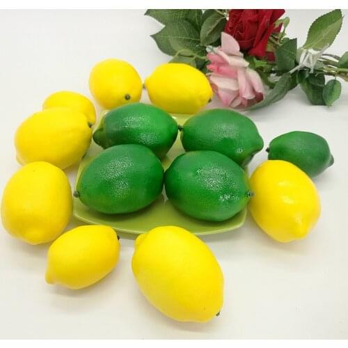 2 Pcs Artificial Fake Yellow Green Lemon Plastic Simulation Fruits Kitchen Home Garden Wedding Food Decor Festive Party Supplies
