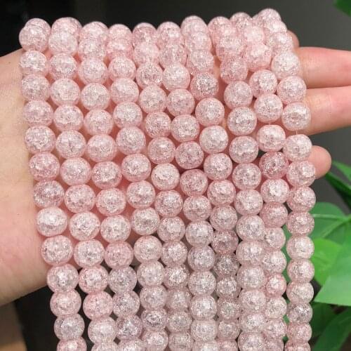 6/8/10mm Natural Light Pink Cracked Quartzs Crystal Stone Beads Round Loose Beads For Jewellery Making Diy Bracelet Necklace 15