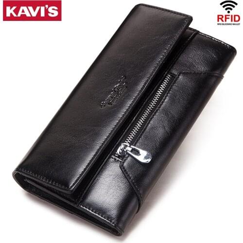 KAVIS Womens Wallets Purses Genuine Leather Fashion Long Girls Wallet Hasp Phone Bag Money Coin Pocket Card Holder Female Walet
