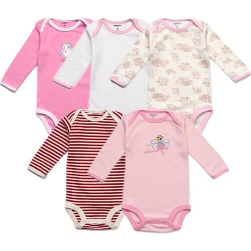 Unisex Baby Rompers 5 Packs Cotton Full Infant Jumpsuit Spring Boys O-neck Overalls Newborn Cartoon Clothing Baby Girl Clothes