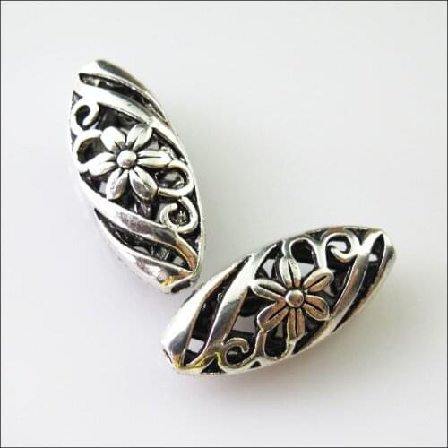 Fashion 8Pcs Tibetan Silver Oval Flower Spacer Beads Charms 10x23mm